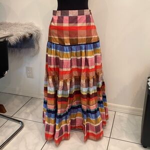 FARM RIO ‘Seline’ Multicolor Plaid Boho Maxi Skirt SOLD OUT Sx XS $210